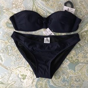 Jcrew Bikini Set Tie-front bandeau Navy NWT